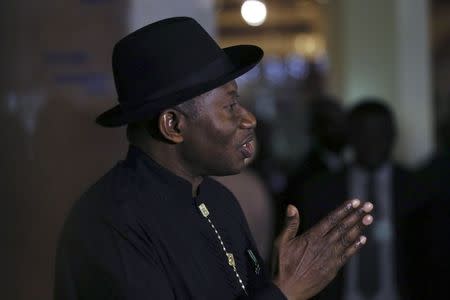 Nigerian President Goodluck Jonathan speaks about the kidnapping of Nigerian schoolgirls as he faces reporters in Abuja in this May 9, 2014 file photo. REUTERS/Afolabi Sotunde/Files