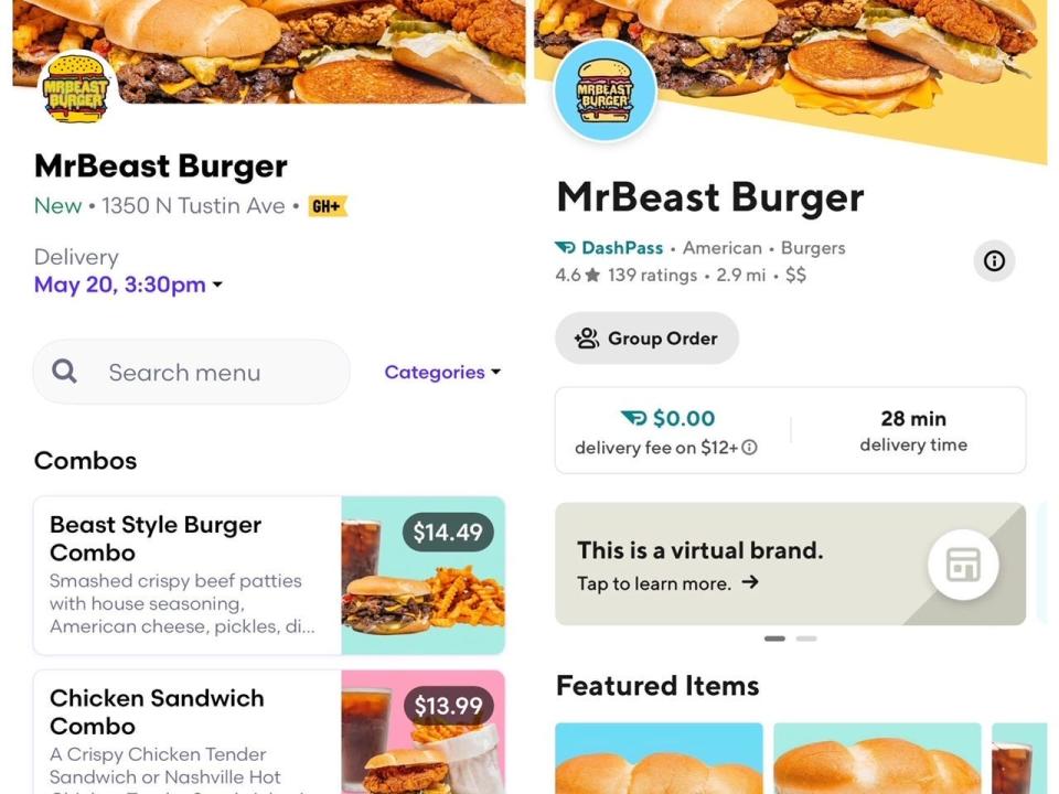 Grubhub DoorDash MrBeast Burger app