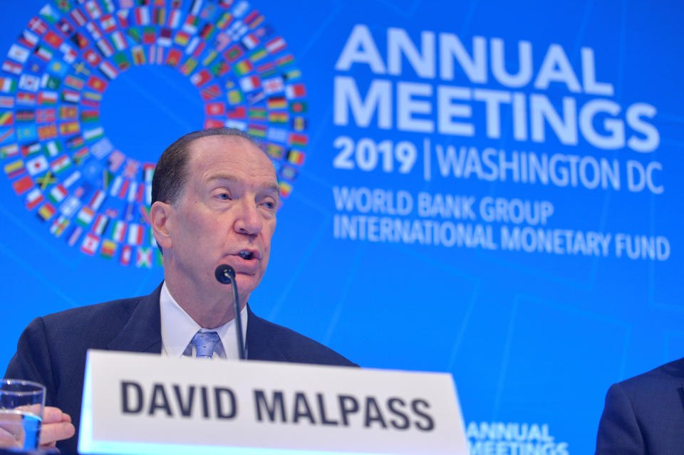 World Bank President David Malpass responds to a question from a reporter during an opening press conference at the IMF and World Bank's 2019 Annual Fall Meetings of finance ministers and bank governors, in Washington, U.S., October 17, 2019. REUTERS/Mike Theiler