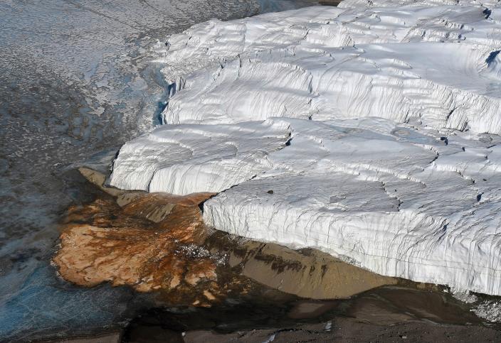 Blood falls in Antarctica oozing red water