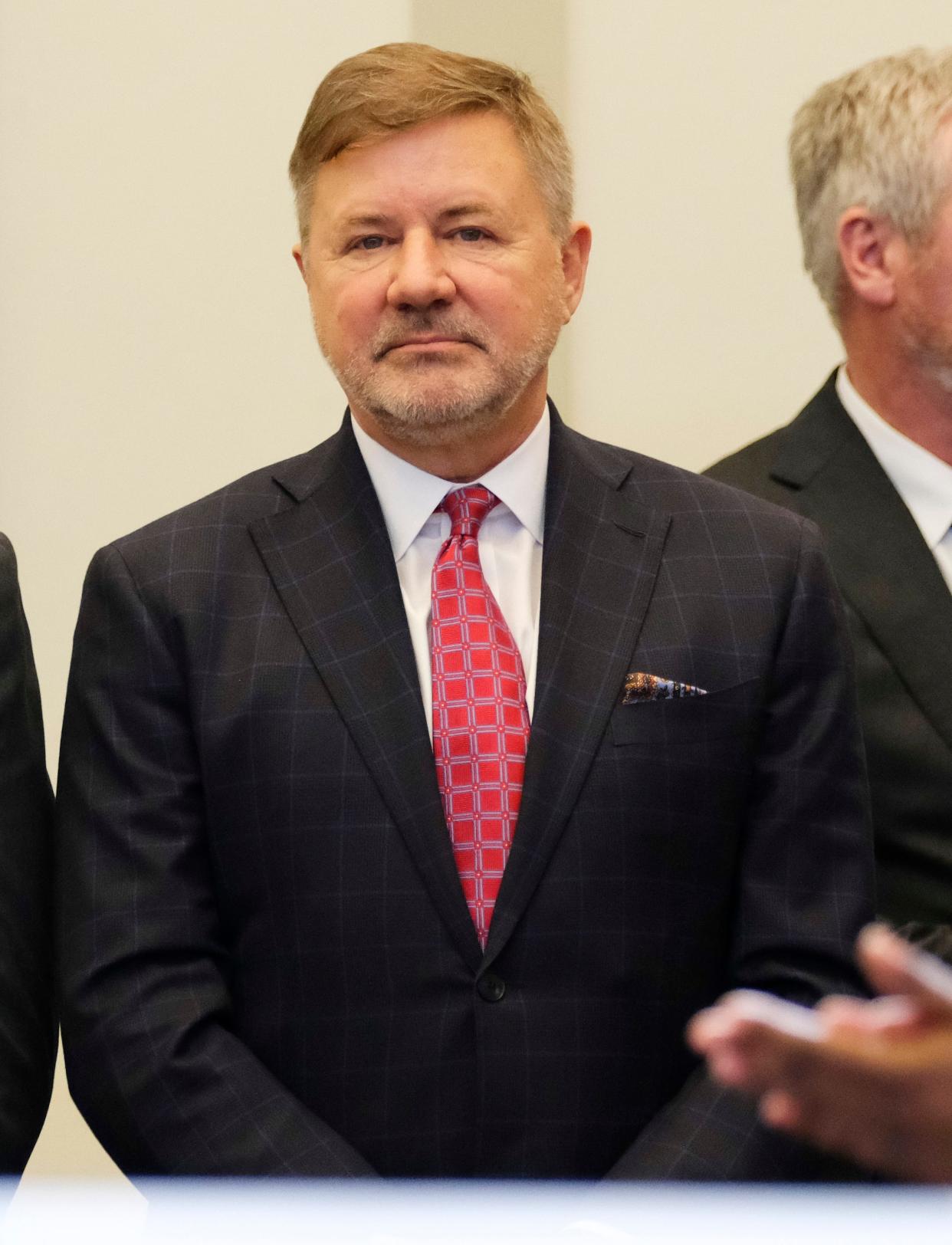 Oklahoma Attorney General Gentner Drummond before Gov. Kevin Stitt's State of the State speech during the first day of the Oklahoma Legislature Monday, Feb. 5, 2024.  Drummond and Stitt are at odds over creation of a public religious charter school