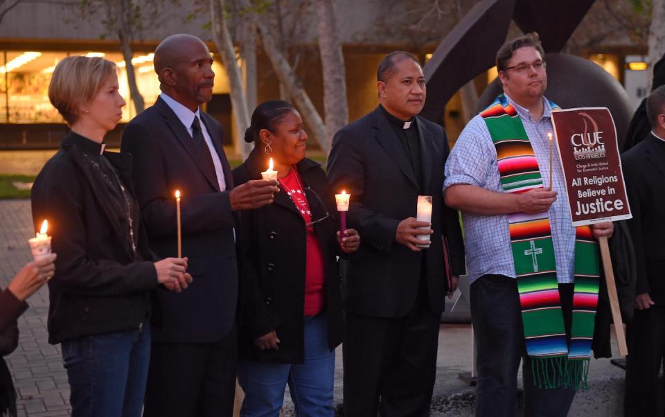 After the 2016 presidential election, fewer people in northern California have been interested in participating in gatherings like this interfaith protest. <a href="https://www.gettyimages.com/detail/news-photo/clergy-members-gather-at-city-hall-in-long-beach-ca-on-news-photo/1034898964?adppopup=true" rel="nofollow noopener" target="_blank" data-ylk="slk:Scott Varley/Digital First Media/Torrance Daily Breeze via Getty Images;elm:context_link;itc:0;sec:content-canvas" class="link ">Scott Varley/Digital First Media/Torrance Daily Breeze via Getty Images</a>