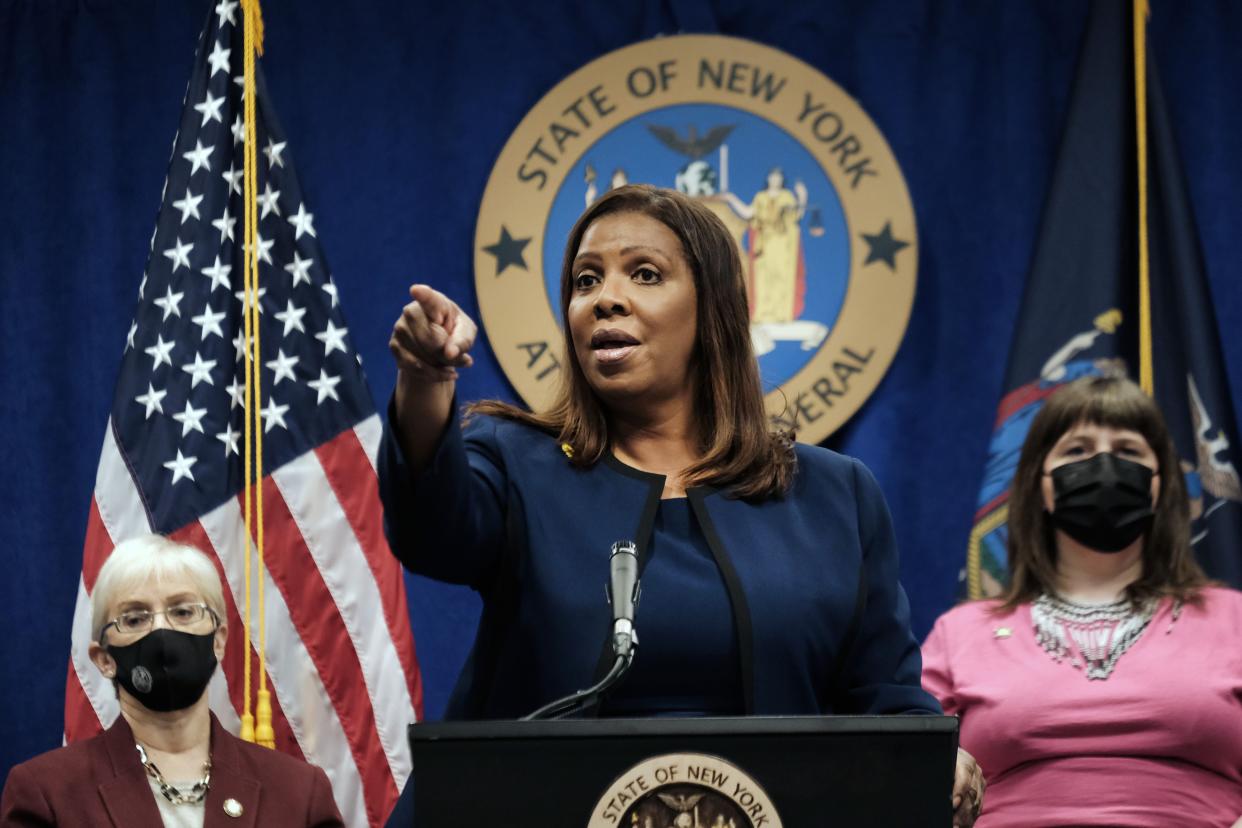 New York State Attorney General Letitia James makes an announcement about a new program that would provide financial resources to abortion providers in New York on May 9, 2022 in New York City. 