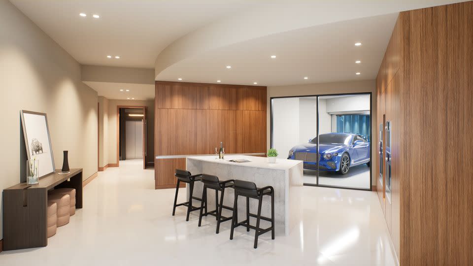 Personal, glass-walled "sky garages," which can show off car collections, are in demand amongst the super rich. - Bentley Residences