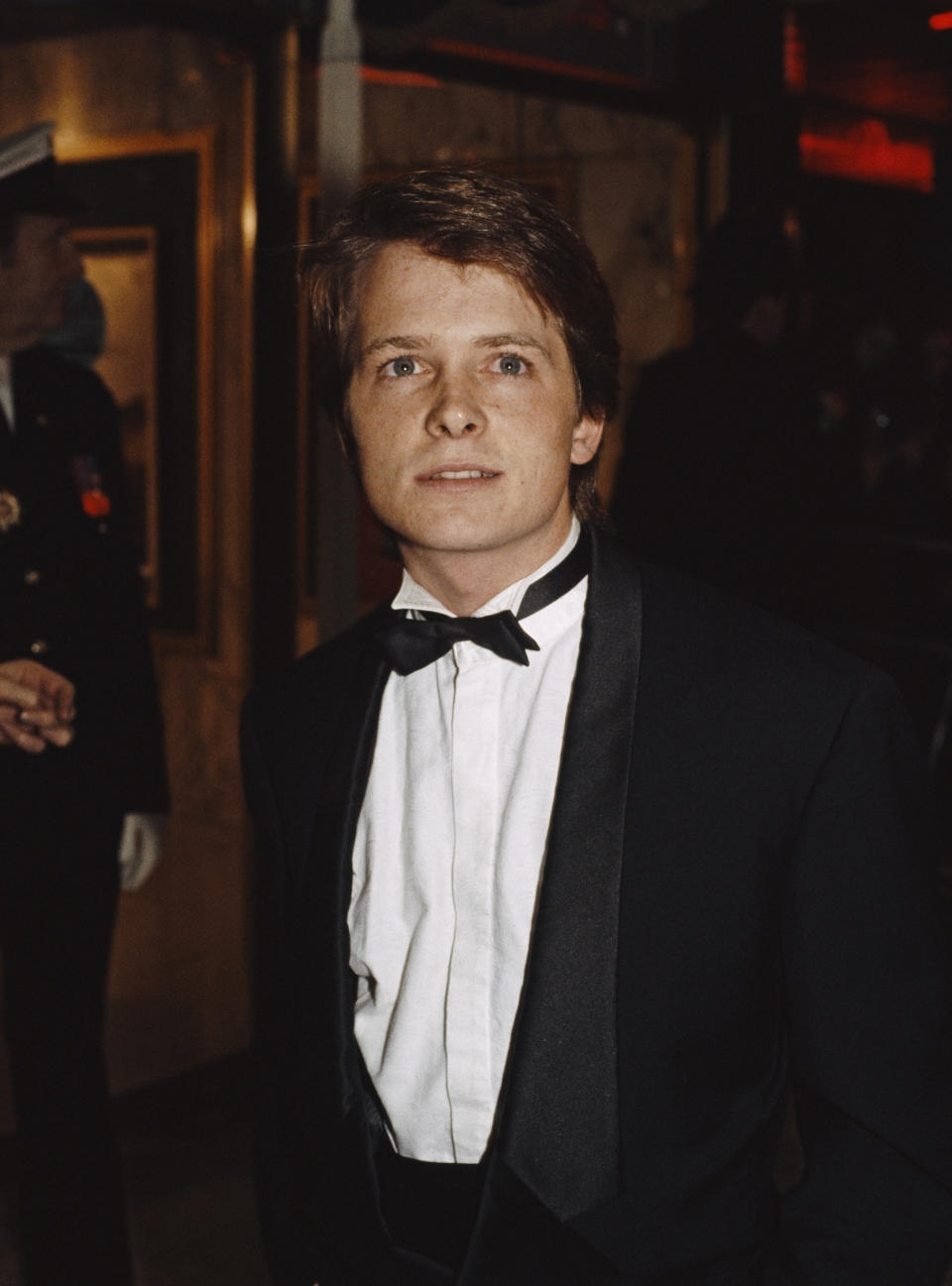 Canadian-American actor Michael J. Fox at the premiere of the film 'Back to the Future', in which he stars as time traveller Marty McFly, London, 3rd December 1985. (Photo by Fox Photos/Hulton Archive/Getty Images)