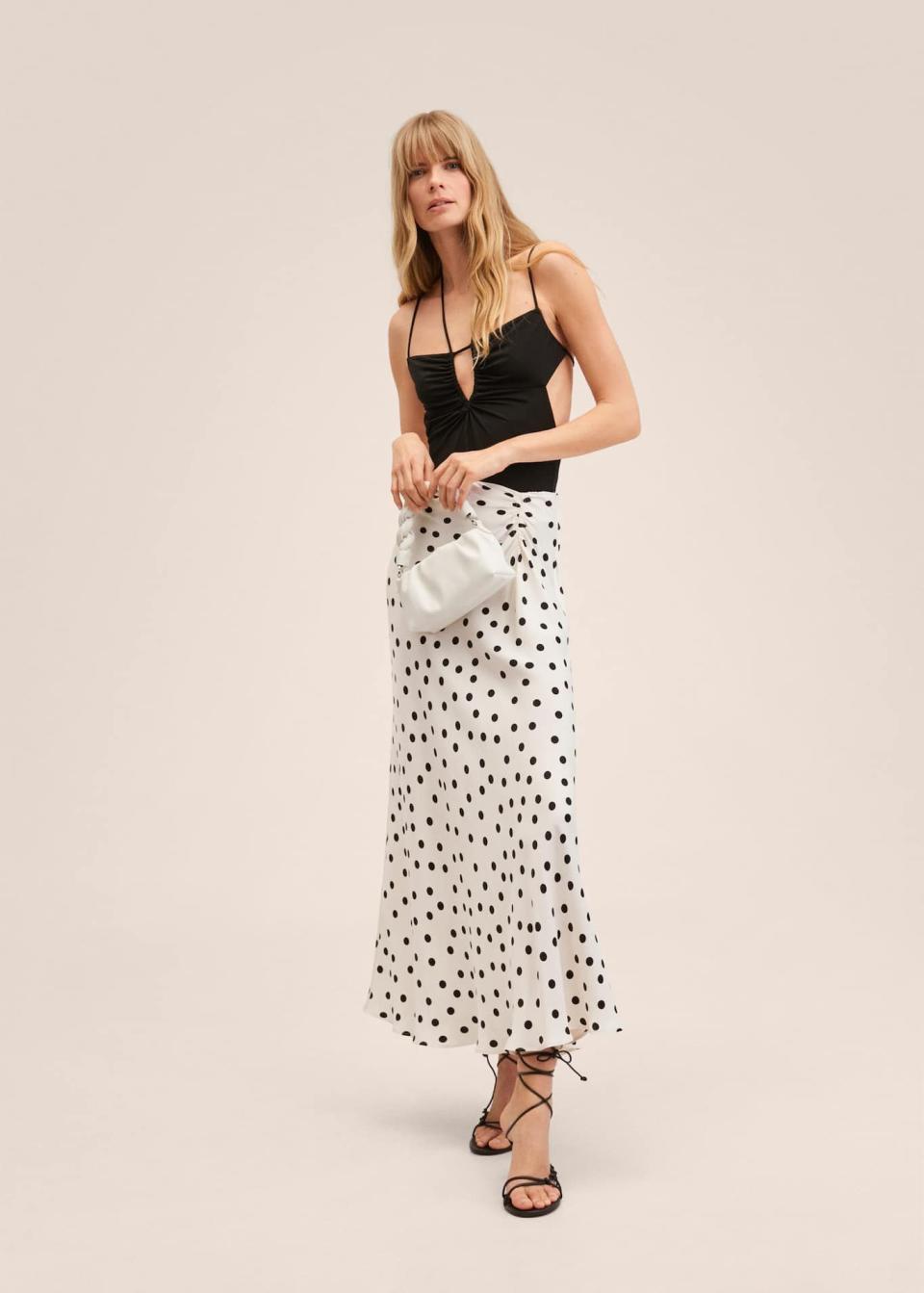 Mango Satin Polka-Dot Skirt