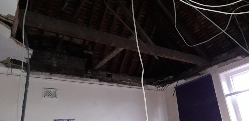 Pupils at Rosemead Prep School were trapped when tables and chairs fell through the collapsed ceiling (HSE)