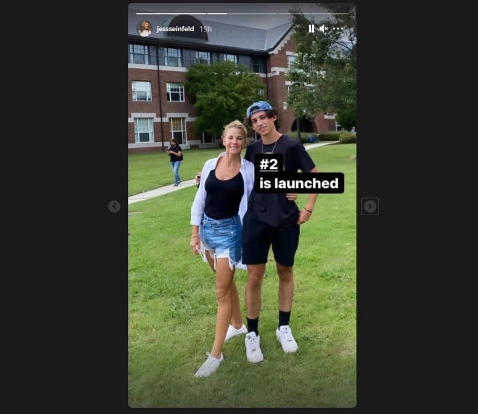 Jessica Seinfeld, left, and Julian Seinfeld are photographed in Durham, North Carolina, Aug. 18, 2021, as he is dropped off at Duke University.