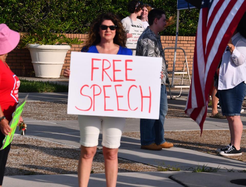 About 75 people showed up outside the Brevard County school board offices in Viera on June 30, 2023, as Awake Brevard Action Alliance protested the banning and removal of books from schools and the process in place for removing books.