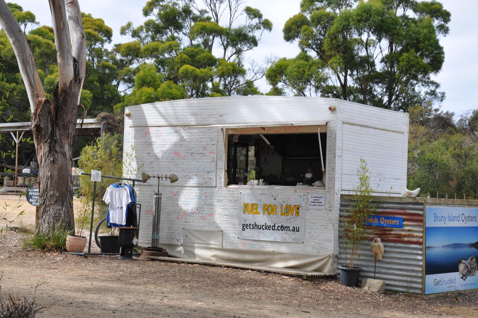 The Get Shucked shack is a work of art, adorned with signatures and messages from the thousands of satisfied oyster maniacs who've lovingly penned down their notes of thanks.