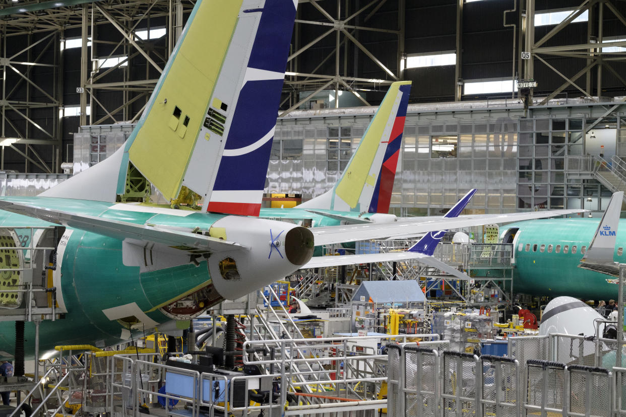 RENTON, WA - MARCH 27: Boeing 737 airplanes are pictured on the company's production line, on March 27, 2019 in Renton, Washington. In the wake of two 737 MAX 8 airliner crashes the company was holding meetings to update those in the aviation industry on software updates and additional pilot training. (Photo by Stephen Brashear/Getty Images)