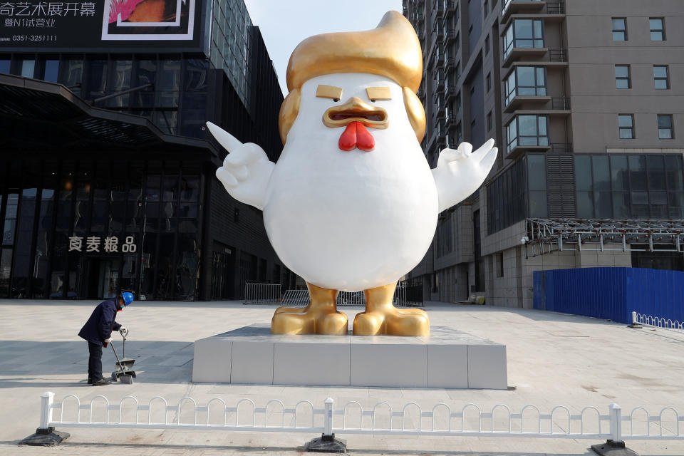 A sculpture resembles President-elect Donald Trump in Taiyuan, China