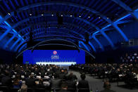 Delegates attend the 47th ordinary UEFA congress in Lisbon, Wednesday, April 5, 2023. (AP Photo/Armando Franca)