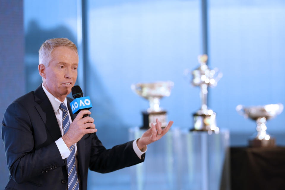 Australian Open Tournament Director Craig Tiley speaks to the media during the Australian Open 2020 Launch at Melbourne Park.