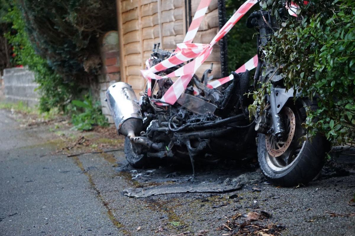 CHARRED: Burnt out moped in Gerald Road, Bournemouth <i>(Image: Daily Echo)</i>