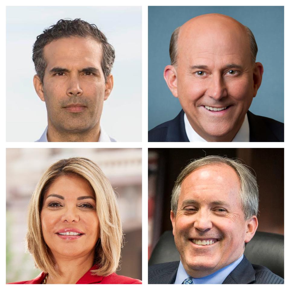 GOP candidates for Texas attorney general, clockwise: George P. Bush, Louie Gohmert, Ken Paxton, Eva Guzman