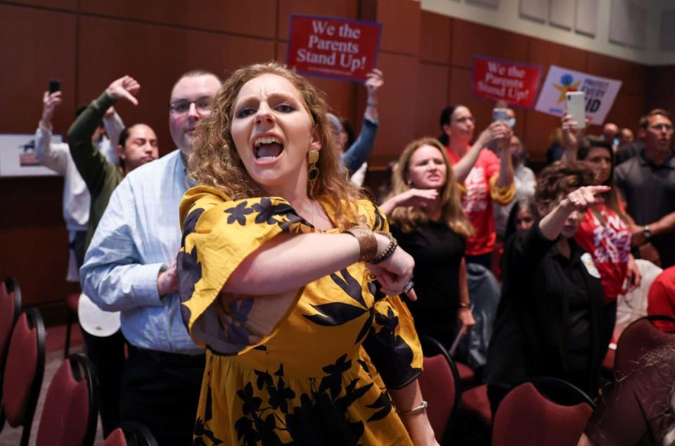 <div class="inline-image__title">USA-RACE/EDUCATION</div> <div class="inline-image__caption"><p>Angry parents and community members protest after a Loudoun County School Board meeting was halted by the school board because the crowd refused to quiet down. Critical race theory was the topic at hand. </p></div> <div class="inline-image__credit">Evelyn Hockstein/Reuters</div>