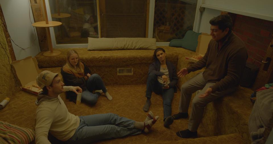 Left to right are Ryan Luther, Kaitlyn Garrett, Adi Mantra and Ulisis Ruiz in a scene from "I'll See You on Thankgiving," the debut feature film from Gentle Embers Media. Shot in Columbus, the film will premiere at Studio 35 Cinema & Drafthouse on Saturday.