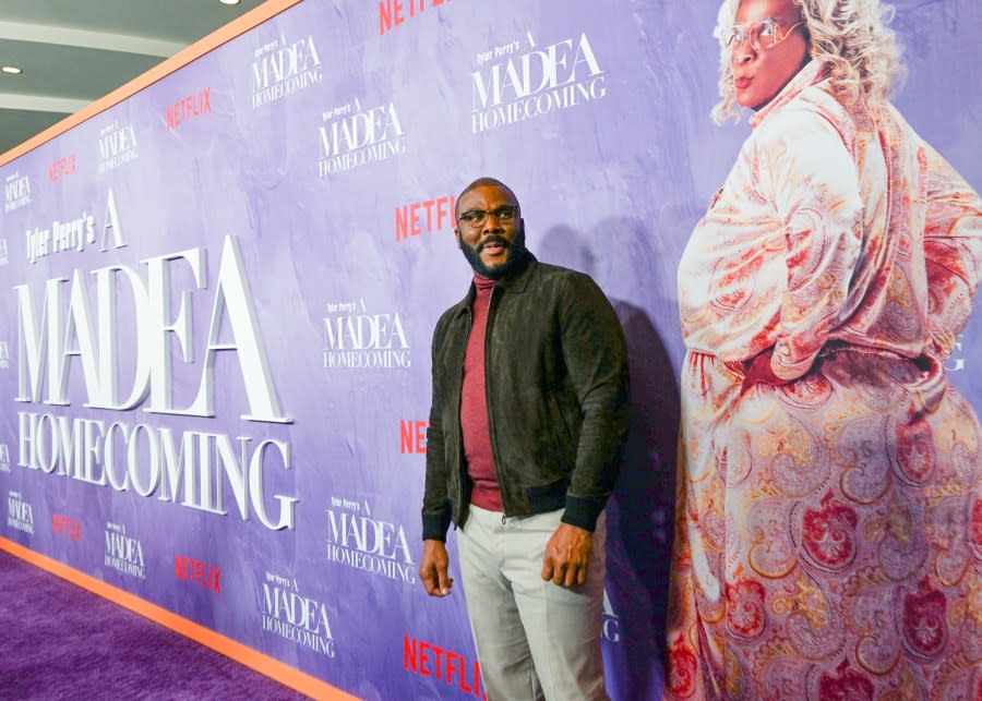 Tyler Perry at the premiere of Tyler Perry’s ‘A Madea Homecoming’ at Regal Cinemas in Los Angeles, California on February 22, 2022. (Photo by Dan Steinberg/Variety/Penske Media via Getty Images)