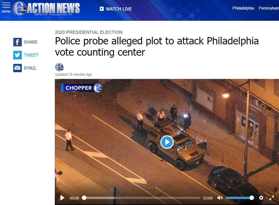 賓州費城(Philadelphia)警方他們正在調查一宗據稱意圖襲擊該市賓州會議中心(Pennsylvania Convention Center)的密謀。(圖擷取自Action News)
