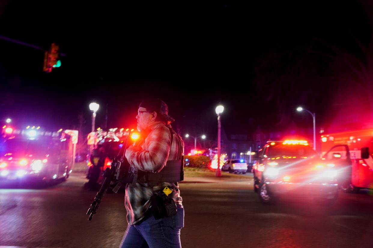 Emergency personnel respond to a shooting at Michigan State University (Reuters)