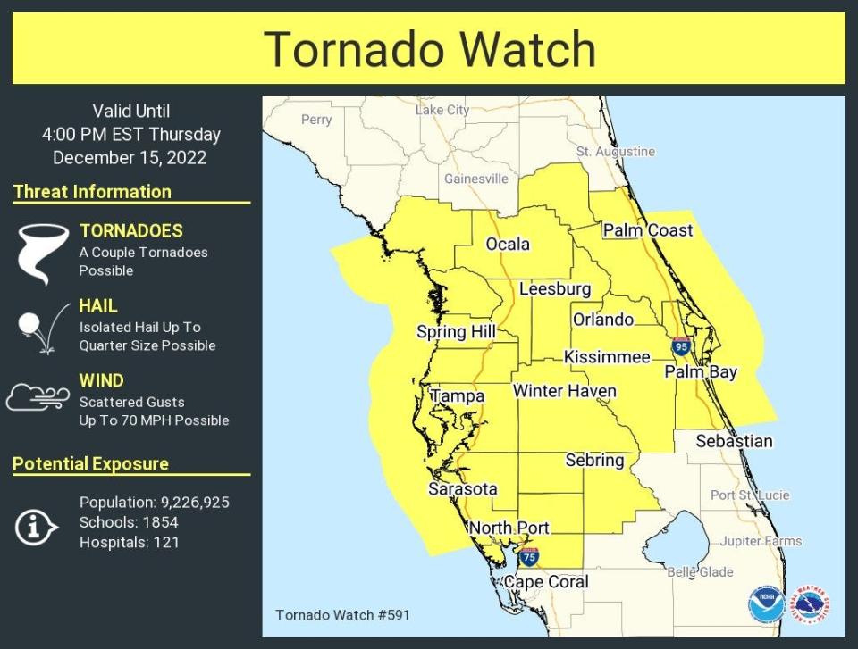 A large section of Florida is under a tornado watch Dec. 15, 2022.