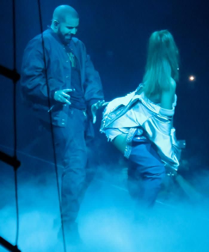 Rihanna twerks on Drake at OVO Fest. Source: Splash News