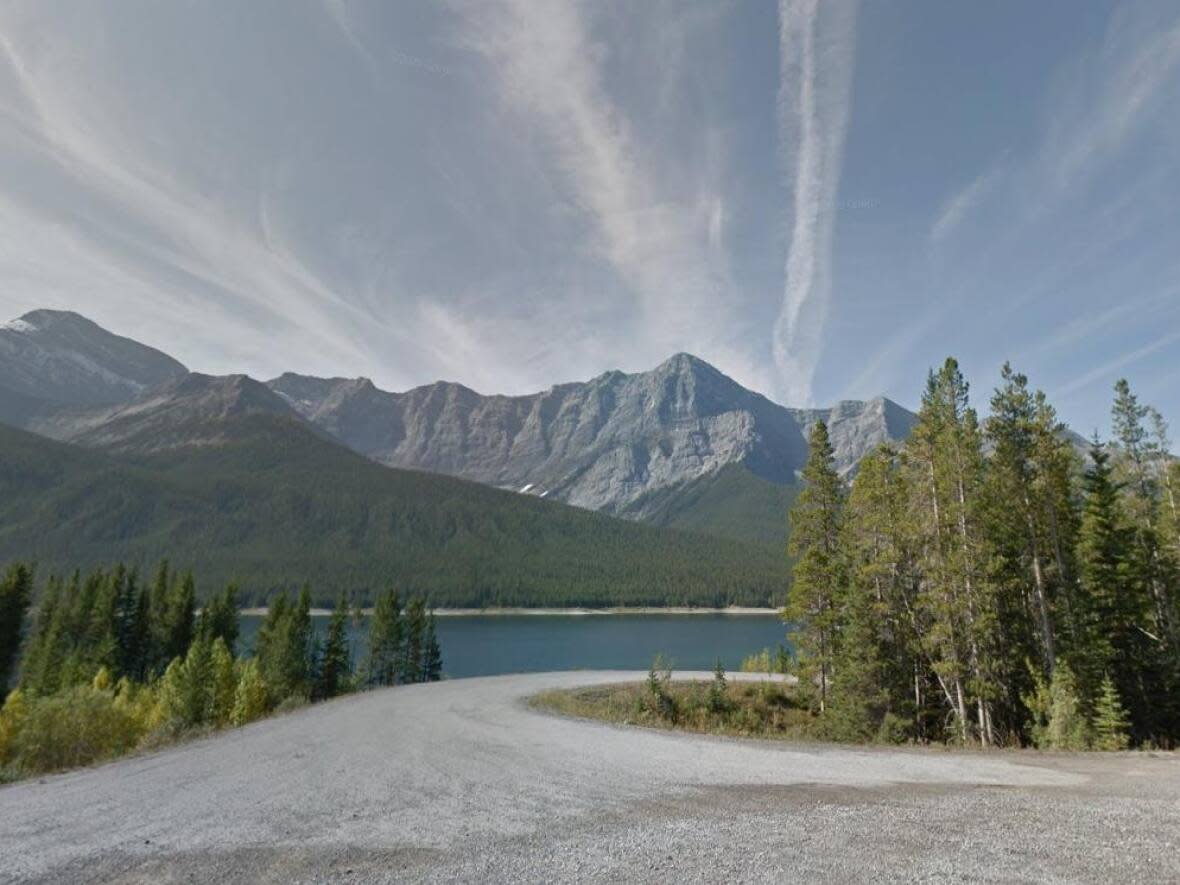 A screenshot from Google Maps shows the reservoir in Spray Lakes Provincial Park south of Canmore. (Google Maps - image credit)