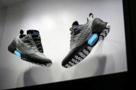 The Nike HyperAdapt 1.0 self-lacing shoe is displayed during a Nike unveiling event in New York, March 17, 2016. REUTERS/Eduardo Munoz