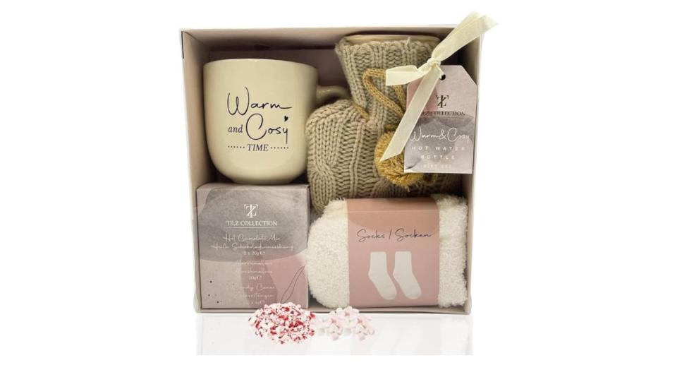 Hot Chocolate Gift Set with Mug, Socks, and Mini Winter Hot Water Bottle