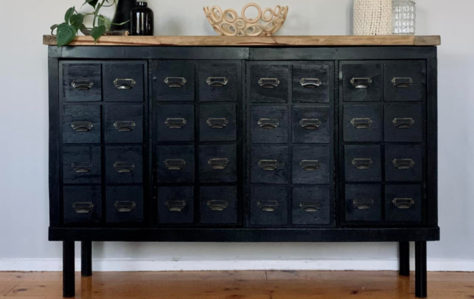 Kmart shelf transformed into an apothecary cabinet