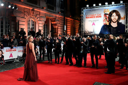 Joanne Froggatt poses as she arrives for the world premiere of "A Street Cat Named Bob" at The Curzon Mayfair in London, Britain November 3, 2016. REUTERS/Dylan Martinez