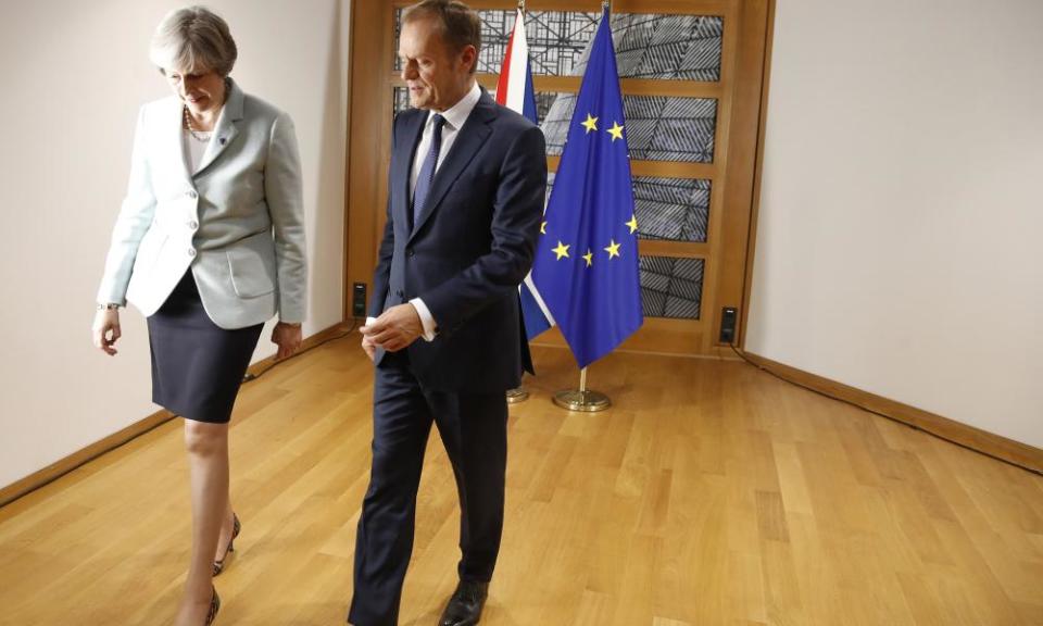 Theresa May with Donald Tusk in Brussels, just weeks before EU leaders decide if sufficient progress has been made to allow Brexit talks to move on from the opening issues.