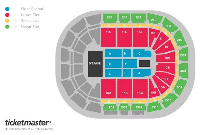 A generic seating plan for the AO Arena when the floor space is seated