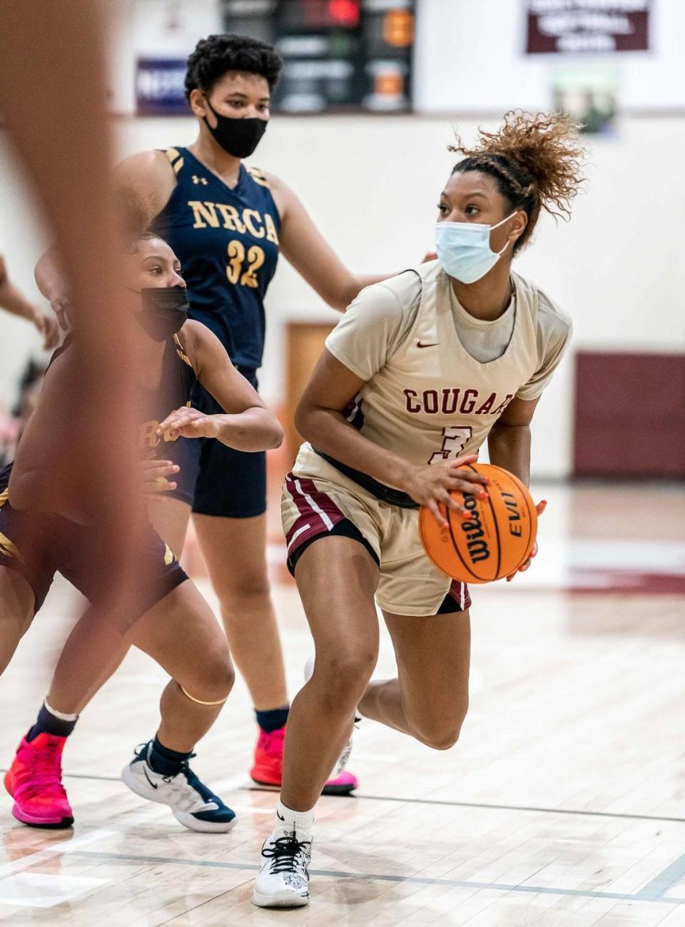 Cannon’s Reigan Richardson (3) looks for the turnaround jump shot during early 2nd quarter action. Cannon would host North Raleigh Christian in the NCISAA State Championship game Saturday Feb 27, 2021.