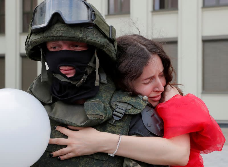 Opposition supporters protest against presidential election results in Minsk