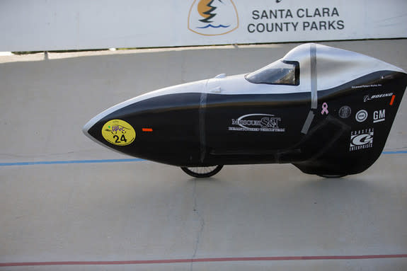 The Human-Powered Vehicle Challenge entry for Missouri University of Science & Technology in Rolla, Mo., competing in the 2013 <span>Human-Power</span>