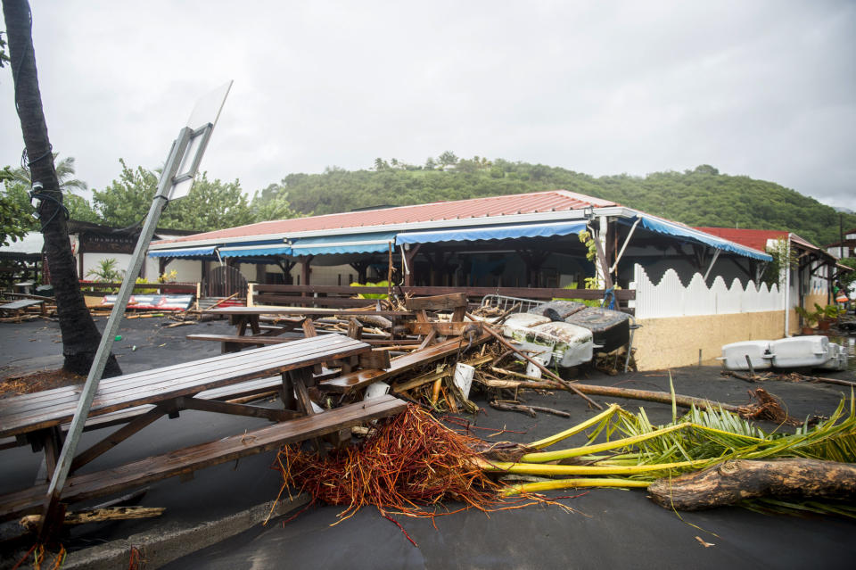 Damage at a restaurant in Le Carbet, on the French Caribbean island of Martinique on Sept. 19, 2017, after it was hit by Hurricane Maria.