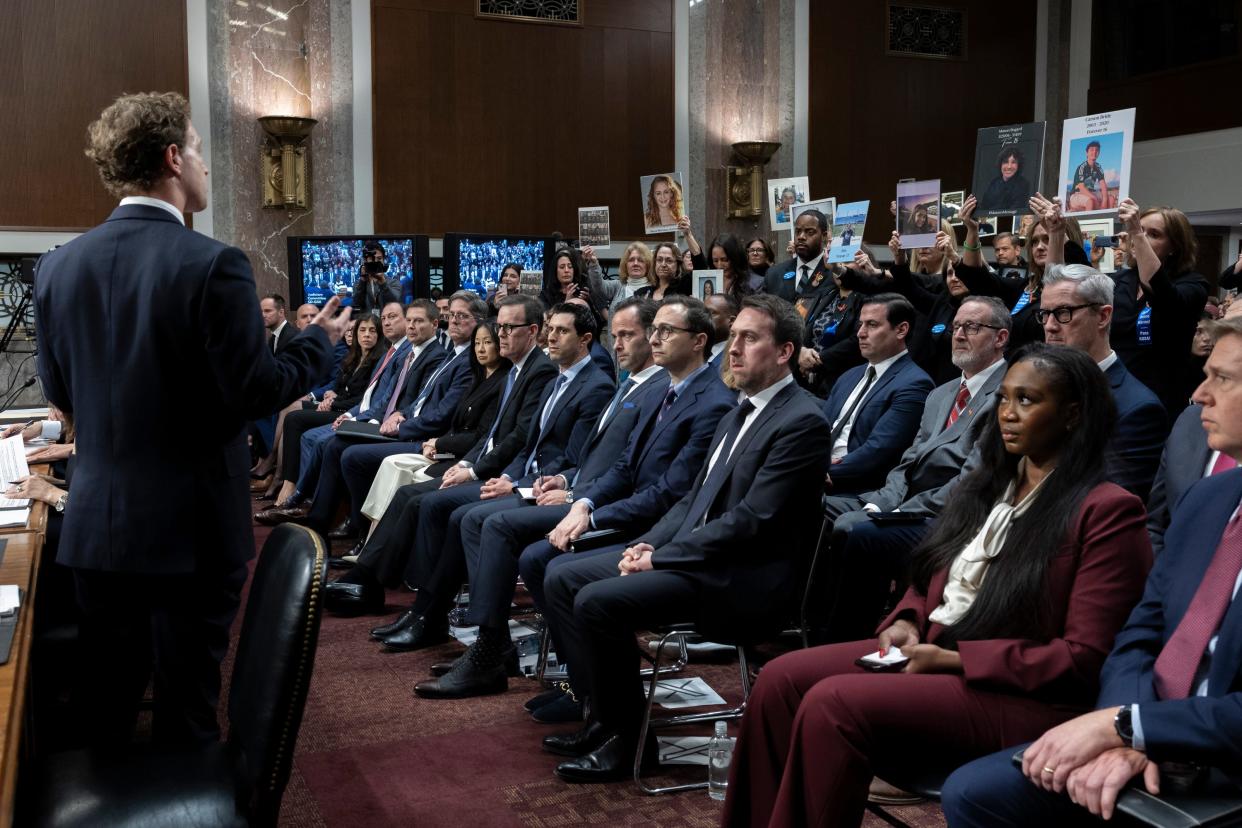 CEO and founder of Meta, Mark Zuckerberg, apologized to families in the audience during a Senate Judiciary Committee hearing about Big Tech and the Online Child Sexual Exploitation Crisis on January 31, 2024, at Capitol Hill in Washington, DC.
