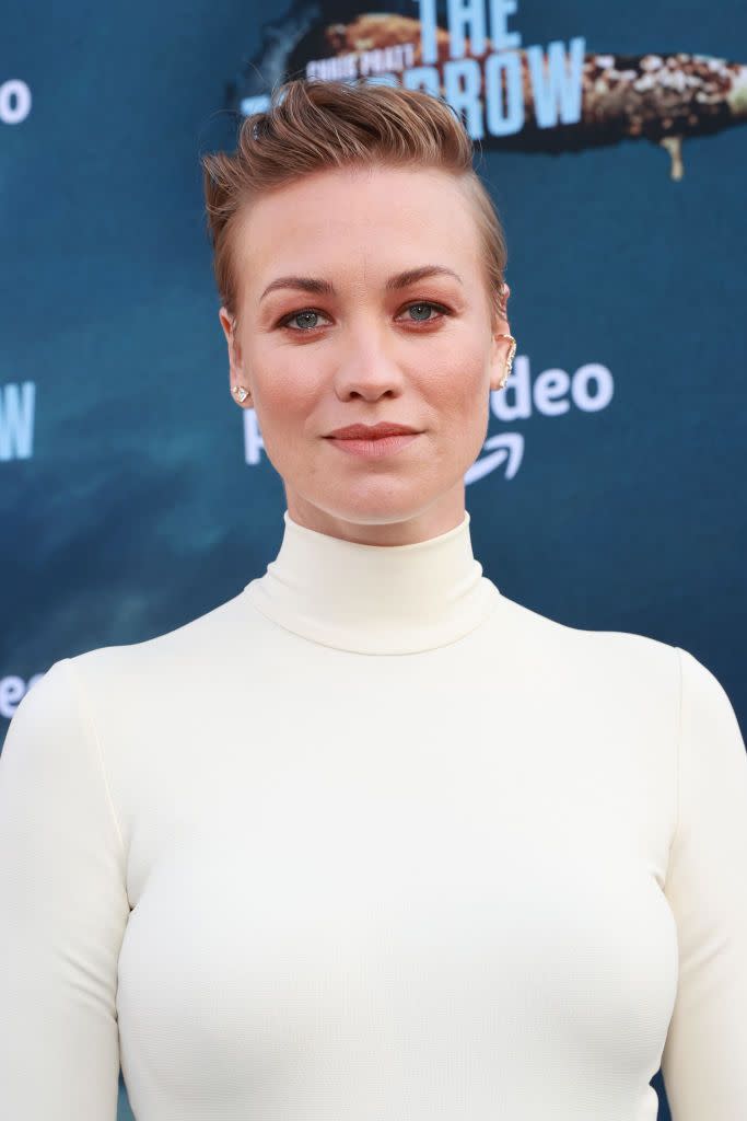 los angeles, california   june 30 yvonne strahovski attends the premiere of amazons the tomorrow war at banc of california stadium on june 30, 2021 in los angeles, california photo by emma mcintyregetty images