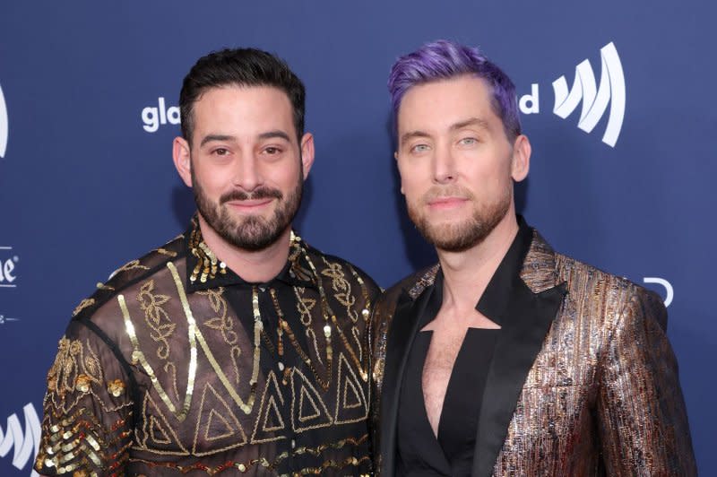 Lance Bass (R) and Michael Turchin attend the GLAAD Media Awards in March. File Photo by Greg Grudt/UPI