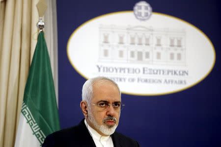 Iranian Foreign Minister Mohammad Javad Zarif looks on during a joint news conference with his Greek counterpart Nikos Kotzias in Athens May 28, 2015. Zarif said on Thursday he hoped Tehran and world powers would reach a final nuclear deal "within a reasonable period of time" but this would be hard if the other side stuck to what he called excessive demands. REUTERS/Alkis Konstantinidis