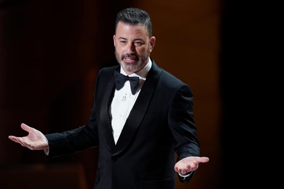 Jimmy Kimmel delivers the opening monologue during the 96th Oscars at the Dolby Theatre at Ovation Hollywood in Los Angeles on March 10, 2024.