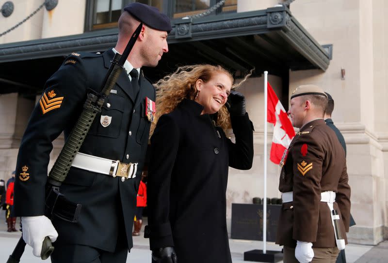 Canada's Governor General Julie Payette inspects a ceremonial guard in Ottawa