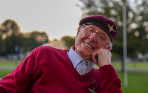 Former paratrooper Sandy Cortmann, from Aberdeen, makes an emotional return to Arnhem  - Credit: Steve Parsons/PA