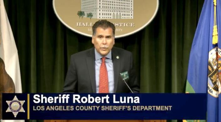 Los Angeles County Sheriff Roebrt Luna in screenshot from the department's Facebook live sessionas he speaks during press conference.