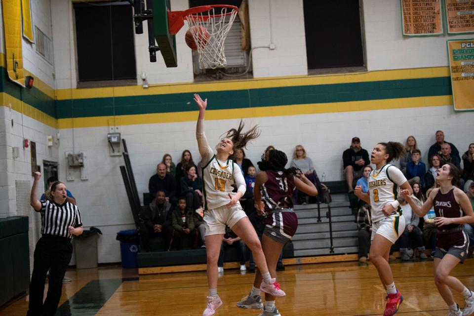 Lansdale Catholic senior Gabby Casey shoots against Bonner and Prendergast Catholic at Lansdale Catholic High School on Tuesday, Jan. 10, 2023. The senior became the school's all-time leading scorer in girls basketball during the game.