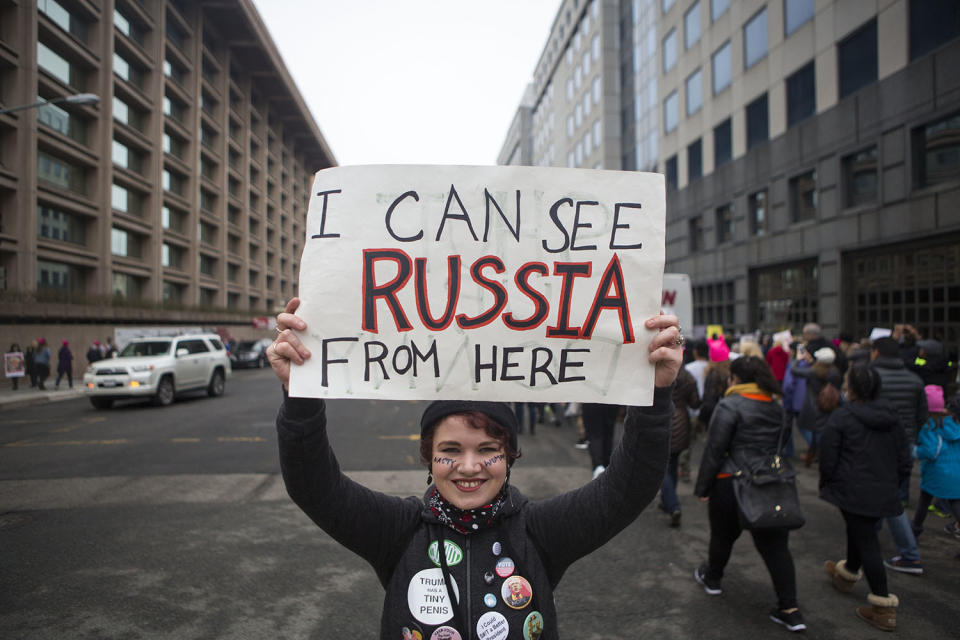 <p>Protesters attend the Women’s March on Washington on January 21, 2017 in Washington, DC. (Jessica Kourkounis/Getty Images) </p>