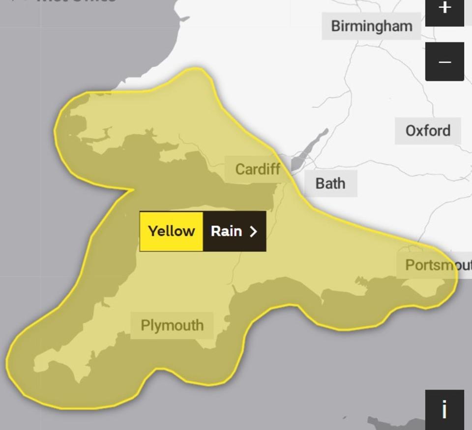 The Met Office has issued a yellow weather warning for rain on Friday through to Saturday (Met Office)