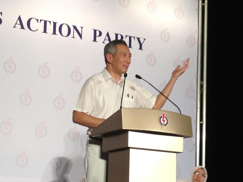 Prime Minister and PAP secretary-general Lee Hsien Loong tells the audience "PAP is on your side".